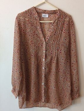 Gina BENOTTI Rust Printed Lightweight PolyesteButton-Front Women's Blouse Large